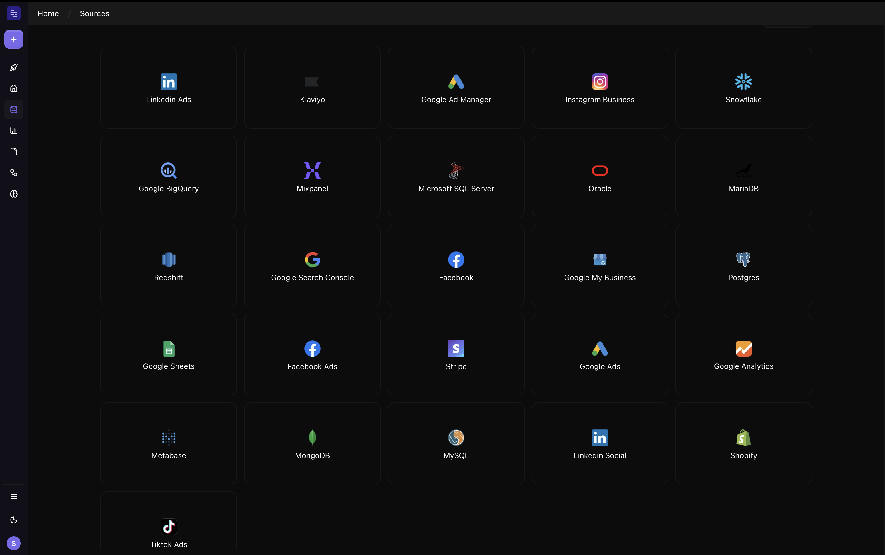 datapad all sources, data source connection screen