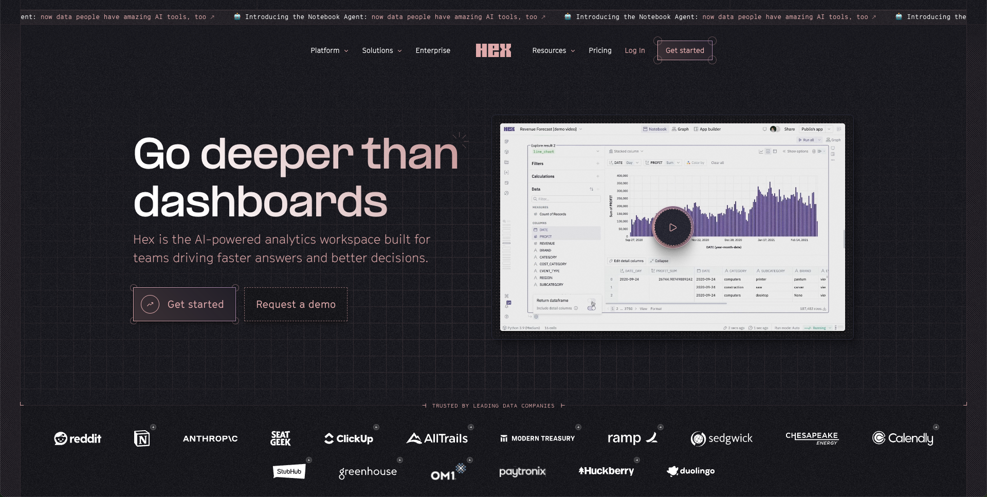 hex ai home page screenshot