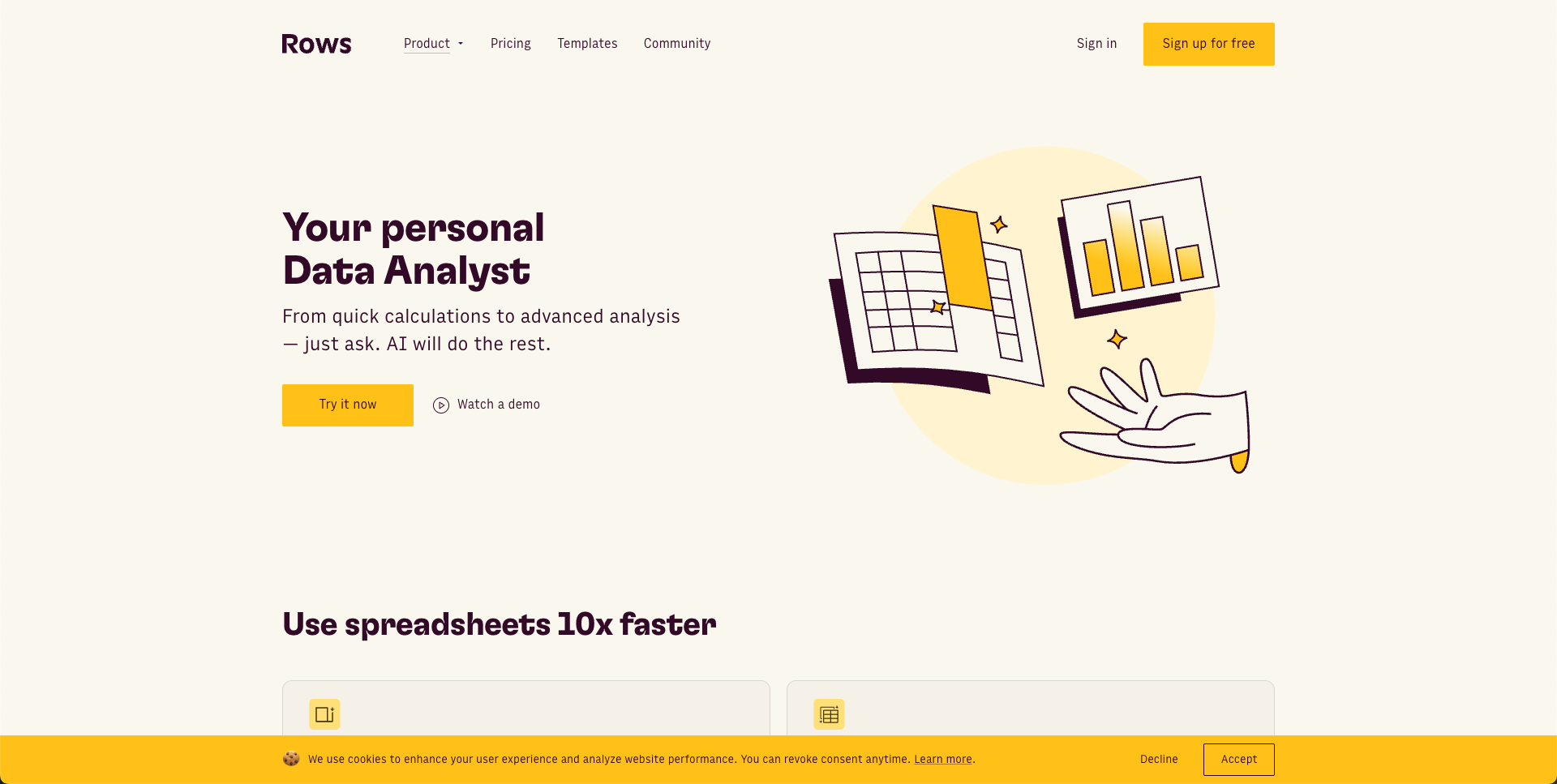 rows ai home page screenshot
